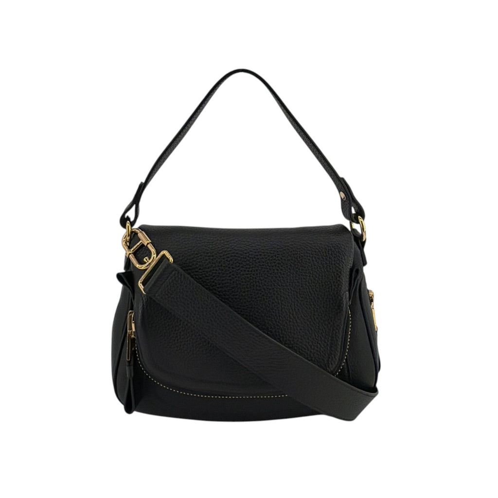 TOM FORD Jennifer Medium Double Strap Bag in Black Grained Leather Tom Ford