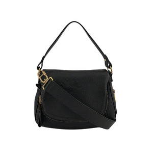 TOM FORD Jennifer Medium Double Strap Bag in Black Grained Leather