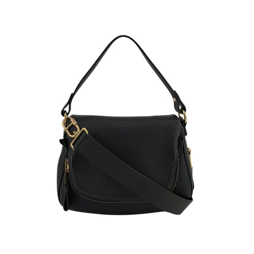 TOM FORD Jennifer Medium Double Strap Bag in Black Grained Leather Tom Ford