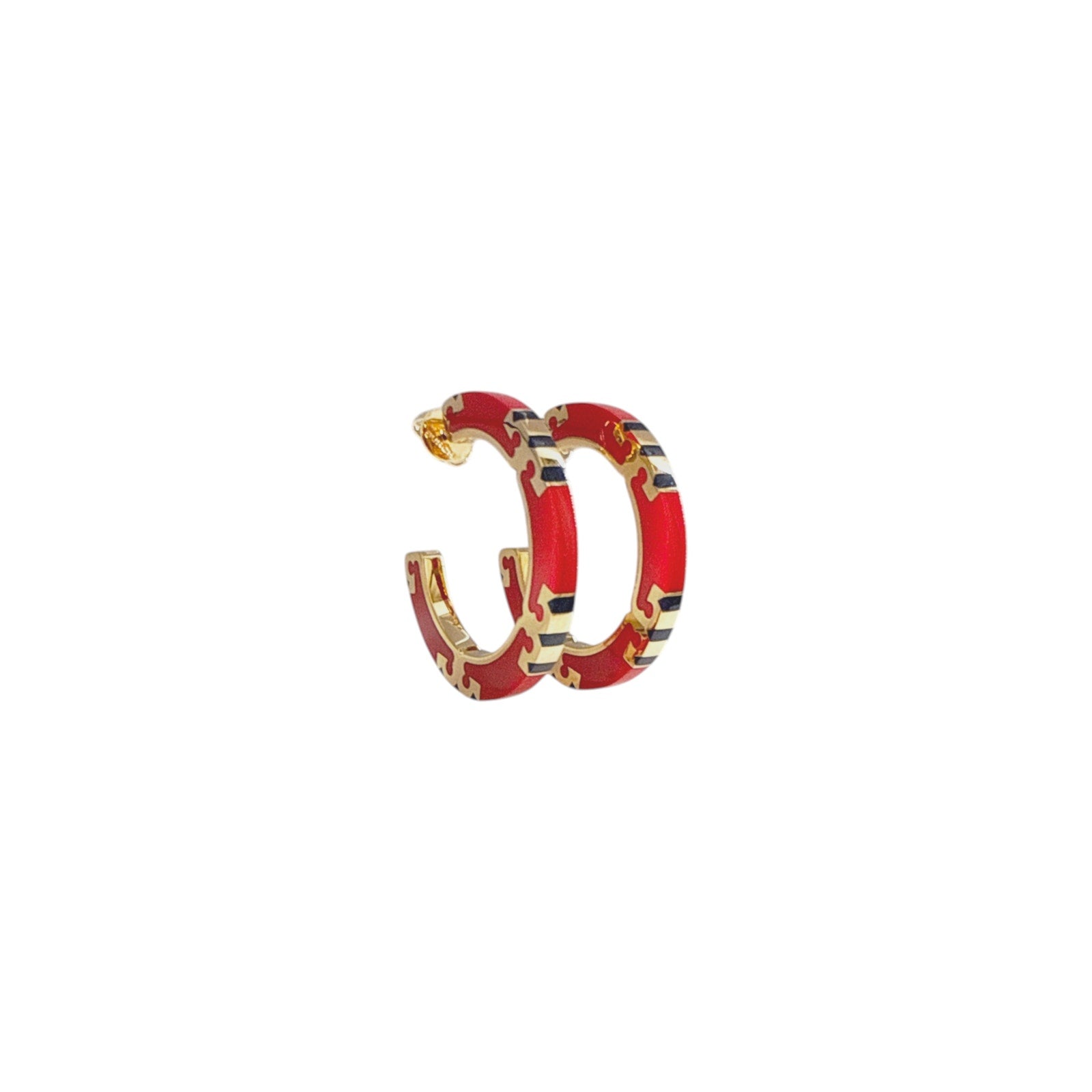 TORY BURCH Icon Enamel Hoop Earrings in Tory Gold / Red / Navy Tory Burch