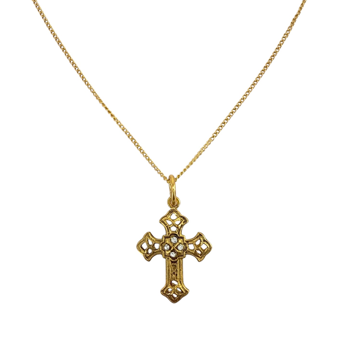 VIRGINS SAINTS & ANGELS VSA Basilica Cross Charm Necklace 16" in Gold