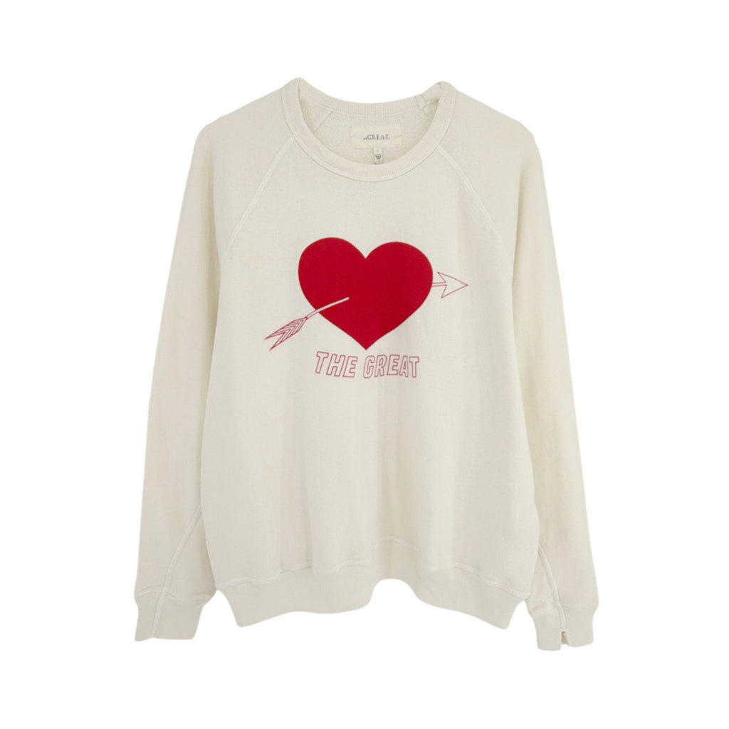 THE GREAT. The College Sweatshirt in Washed White with Red Heart Graphic 2|M The Great.