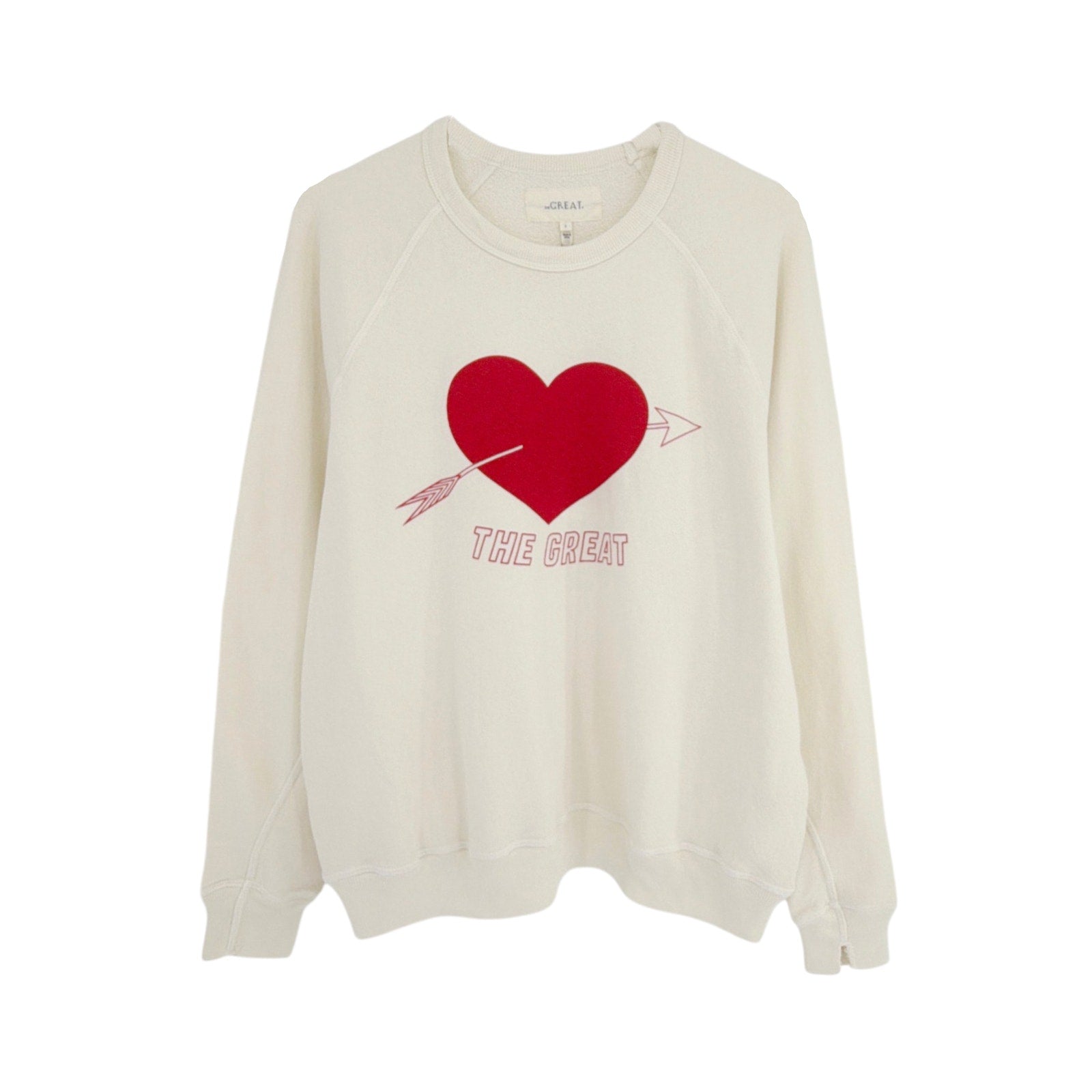 THE GREAT. The College Sweatshirt in Washed White with Red Heart Graphic 2|M The Great.