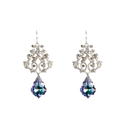 VIRGINS SAINTS & ANGELS VSA Vine Earrings with Cross in Silver & Vitrail Light