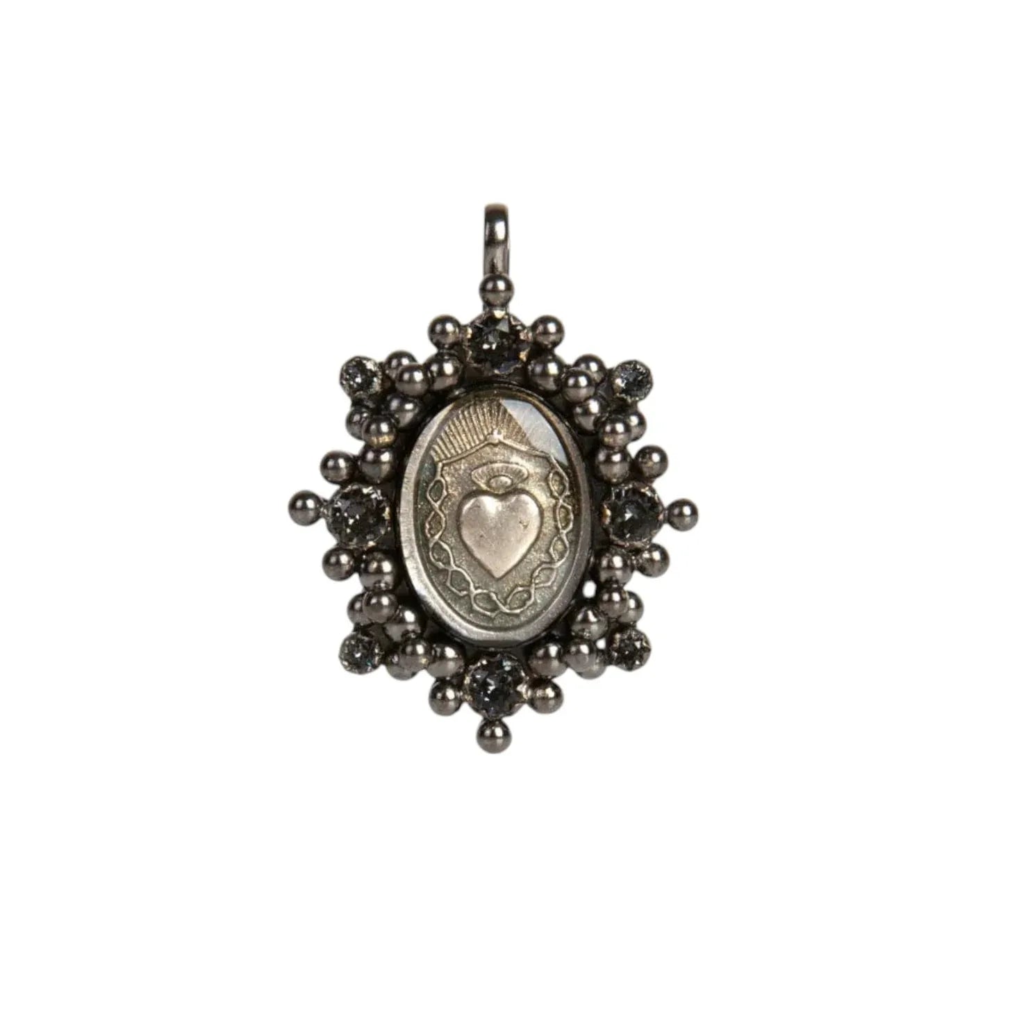VIRGINS SAINTS & ANGELS VSA Oval Cloister Sacred Heart Medallion Gunmetal - flyKAMP