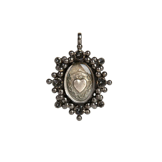 VIRGINS SAINTS & ANGELS VSA Oval Cloister Sacred Heart Medallion Gunmetal