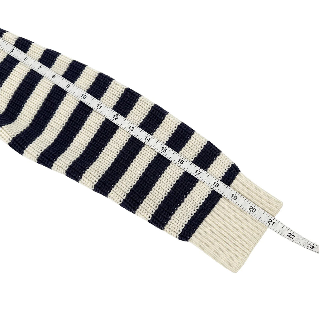 STAUD Alloy Striped Crocheted Cotton Sweater In Acid Cobalt XS - flyKAMP