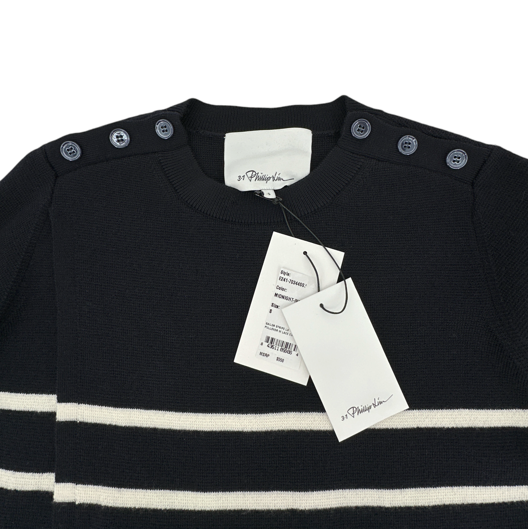3.1 PHILLIP LIM Sailor Stripe Lace Cuff Sweater S 3.1 Phillip Lim