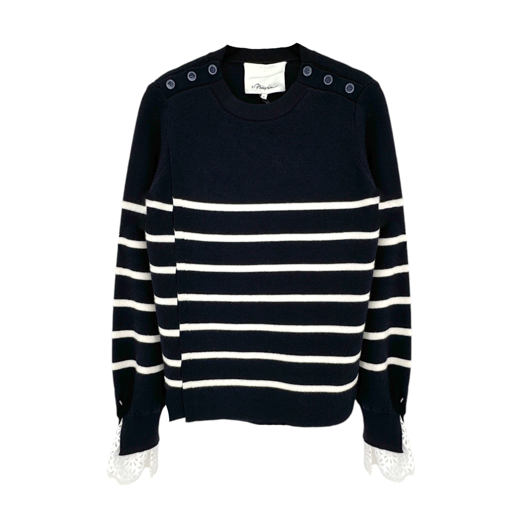 3.1 PHILLIP LIM Sailor Stripe Lace Cuff Sweater S 3.1 Phillip Lim
