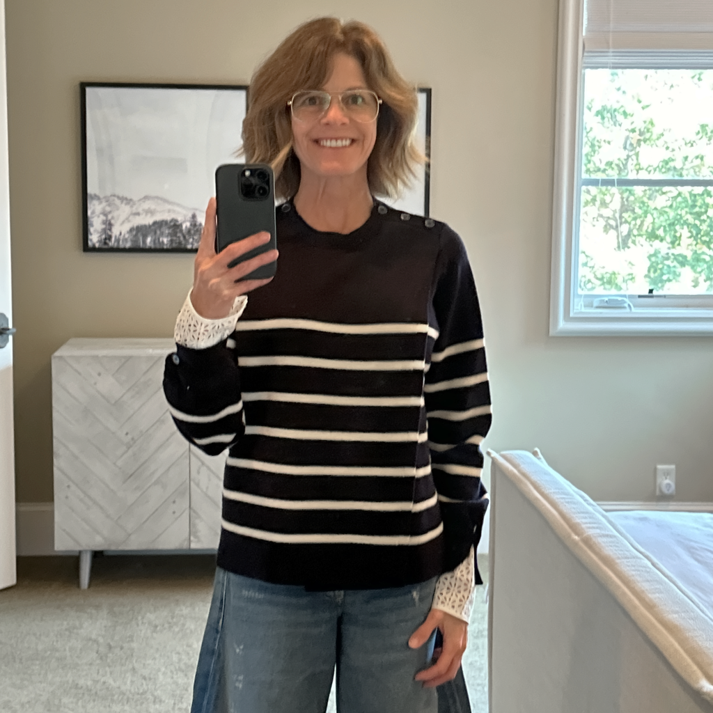 3.1 PHILLIP LIM Sailor Stripe Lace Cuff Sweater S 3.1 Phillip Lim