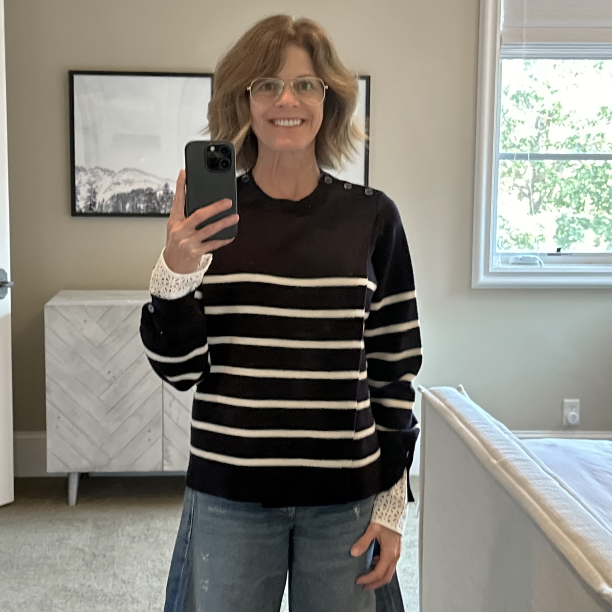 3.1 PHILLIP LIM Sailor Stripe Lace Cuff Sweater S 3.1 Phillip Lim