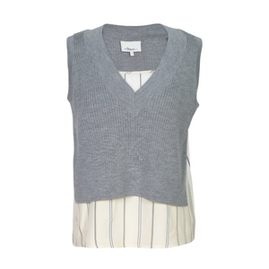 3.1 PHILLIP LIM Combo Knit Sweater Vest with Shirting Back XS