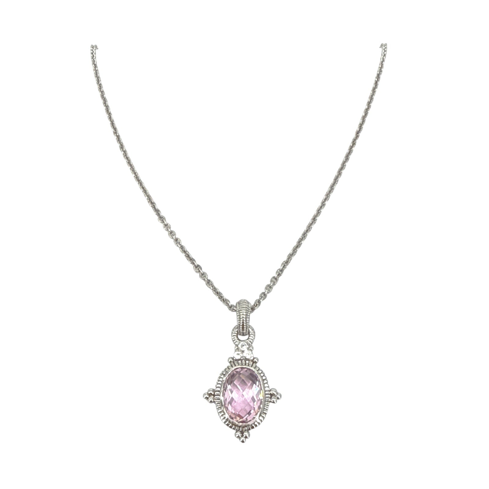 JUDITH RIPKA Sterling Silver Crystal Station Pendant Necklace with Pink CZ Judith Ripka