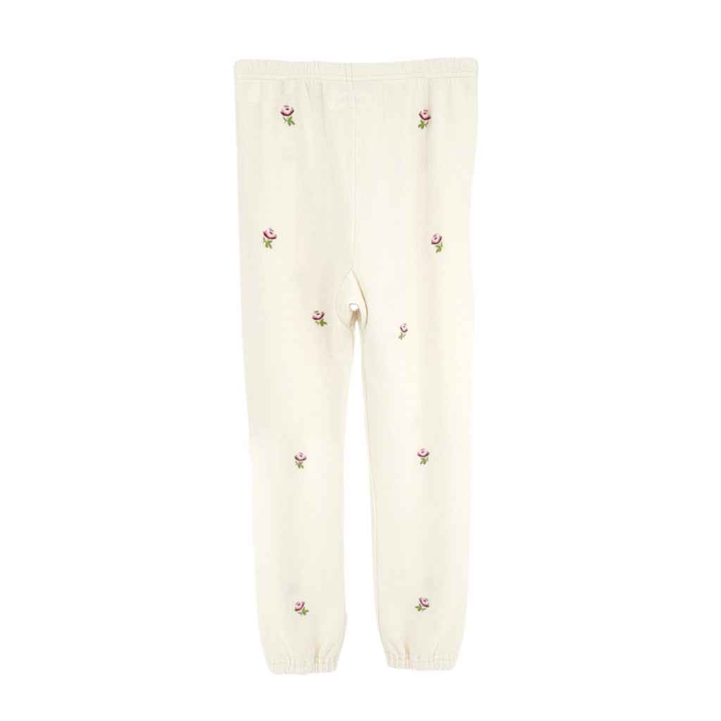 THE GREAT. The Stadium Sweatpant. Washed White with Embroidered Roses 0|XS The Great.