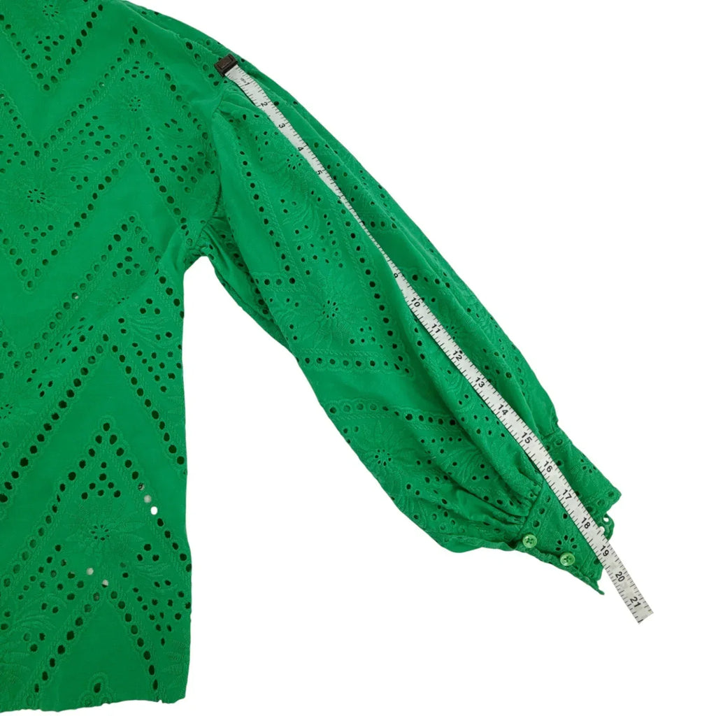 MAJE Ciggy Cotton Eyelet Shirt in Green 3|L - flyKAMP