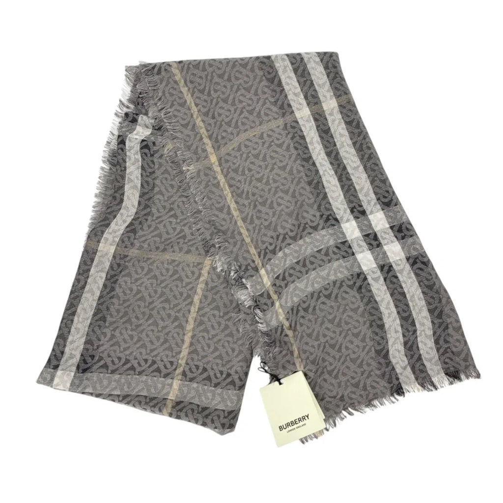 BURBERRY TB Giant Check Gauze Wool & Silk Scarf in Charcoal - flyKAMP