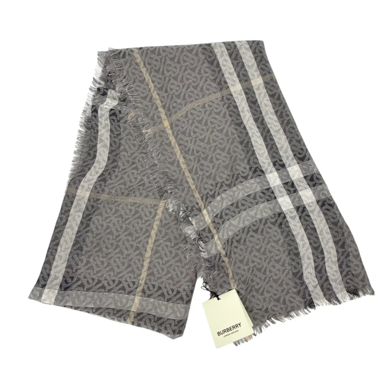 BURBERRY TB Giant Check Gauze Wool & Silk Scarf in Charcoal - flyKAMP