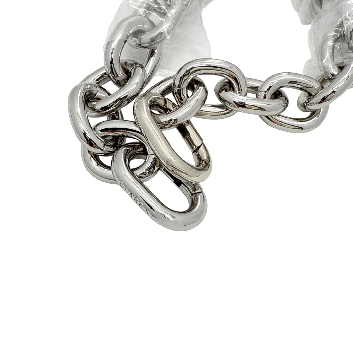 CLARE V. Estelle Clutch Specchio Puffy Woven & Mini Link Shoulder Strap Silver