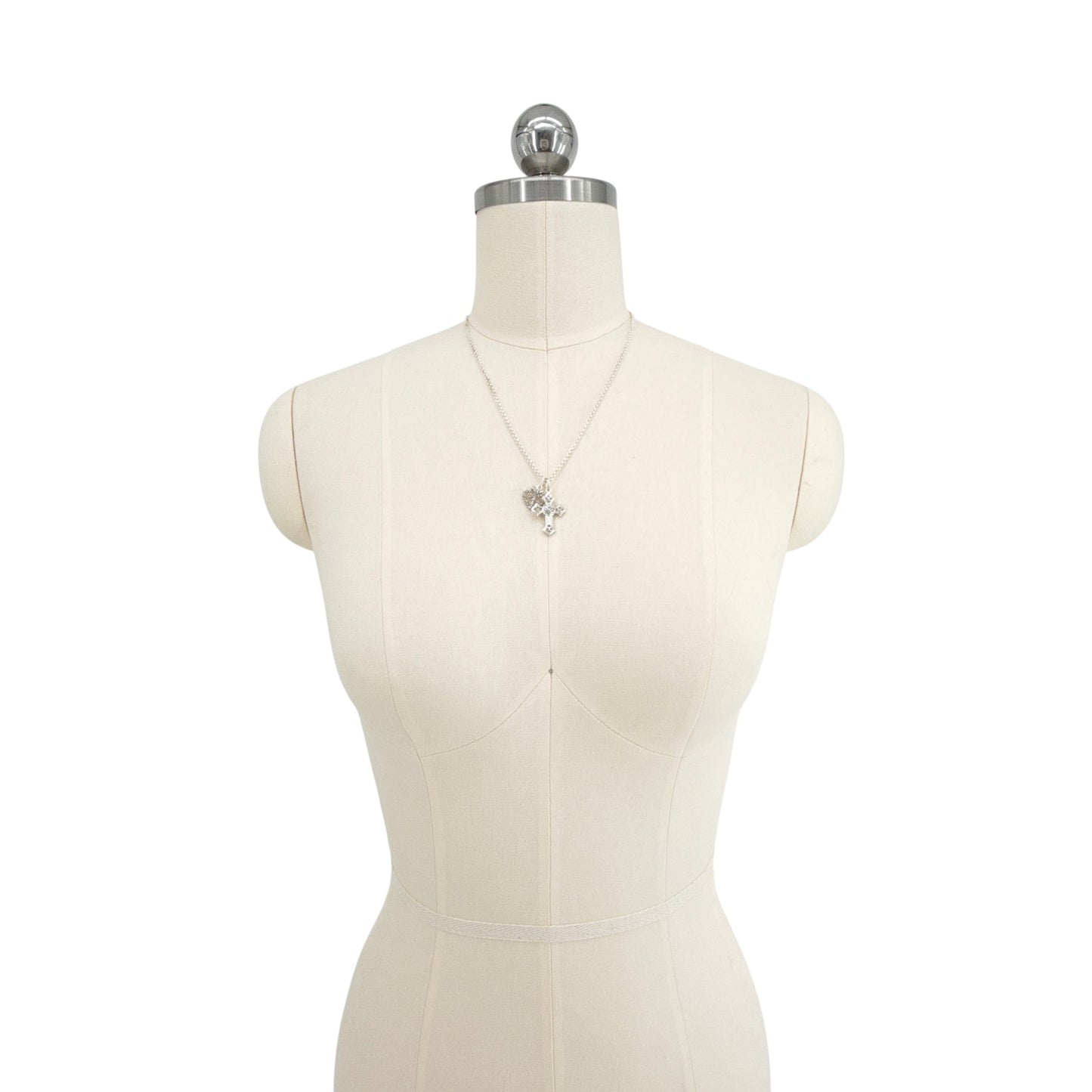 VIRGINS SAINTS & ANGELS VSA Basilica Cross & Sacred Heart Charm Necklace Silver