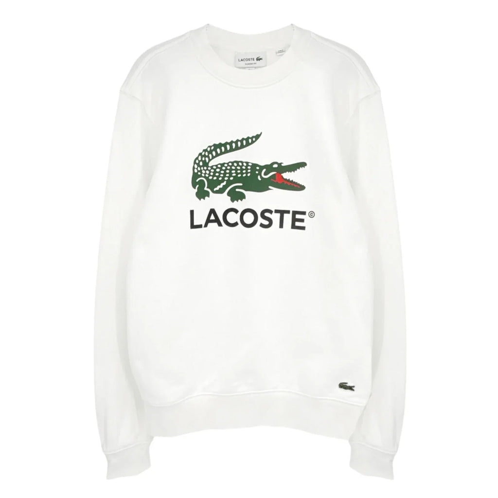 LACOSTE Classic Fit Crewneck Sweatshirt in White S - flyKAMP