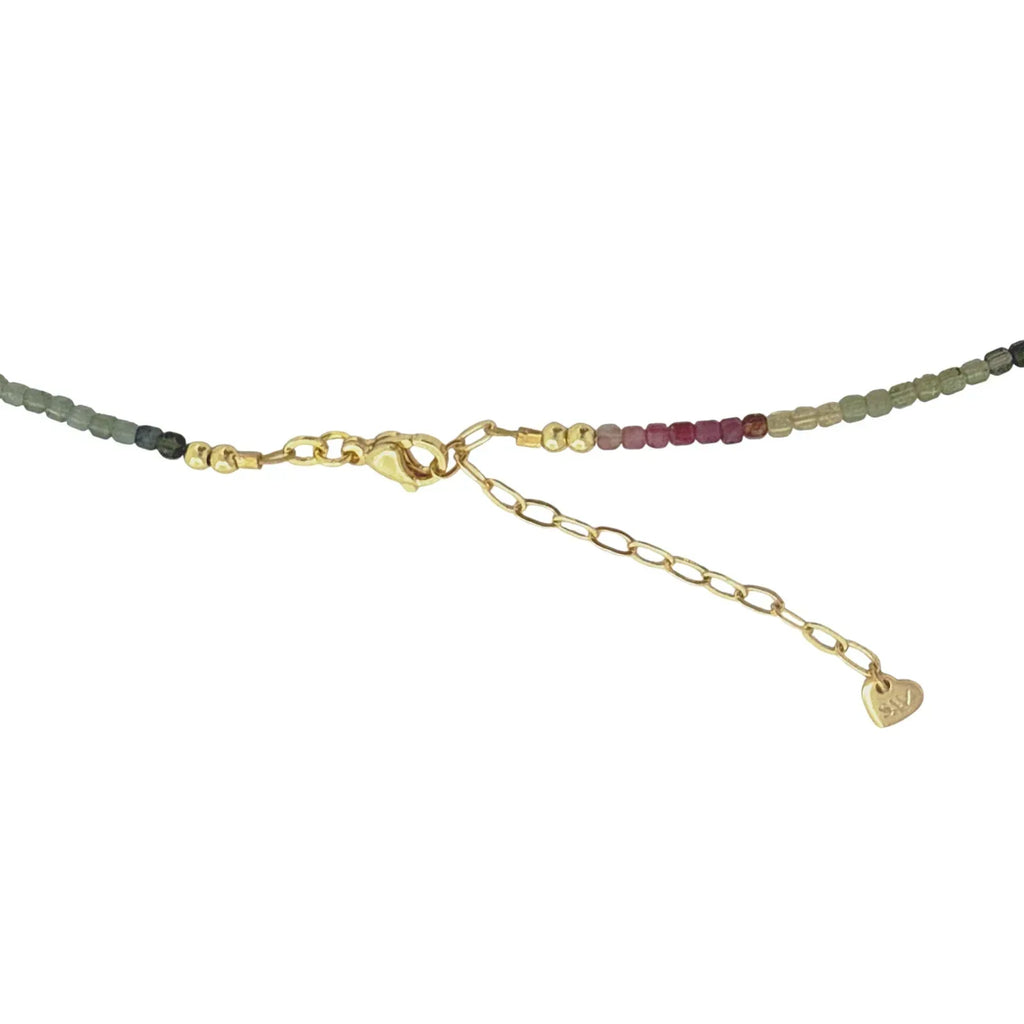 THE SILVER WREN Natural Tourmaline Beaded Necklace with Heart Charm - flyKAMP