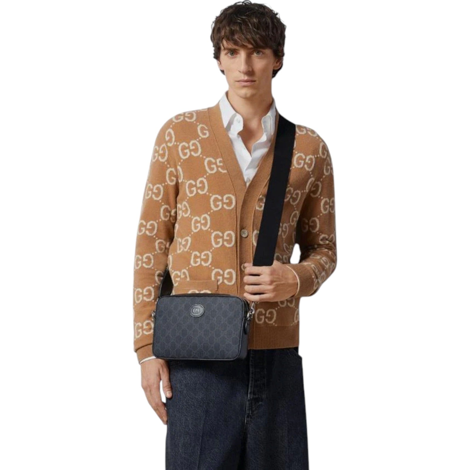 GUCCI GG Supreme Monogram Interlocking G Wrist & Shoulder Bag in Black Gucci