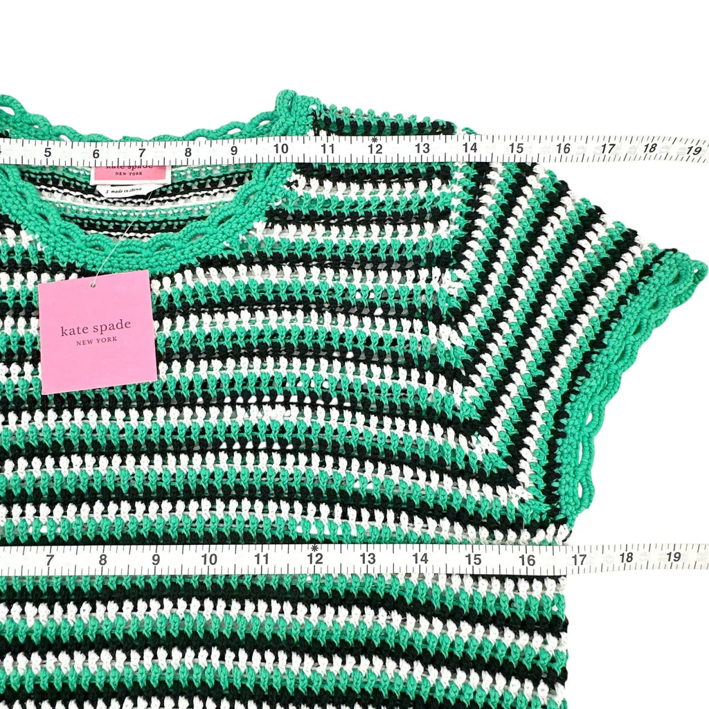 KATE SPADE New York Crochet Short Sleeve Sweater in Gumdrop Green S - flyKAMP