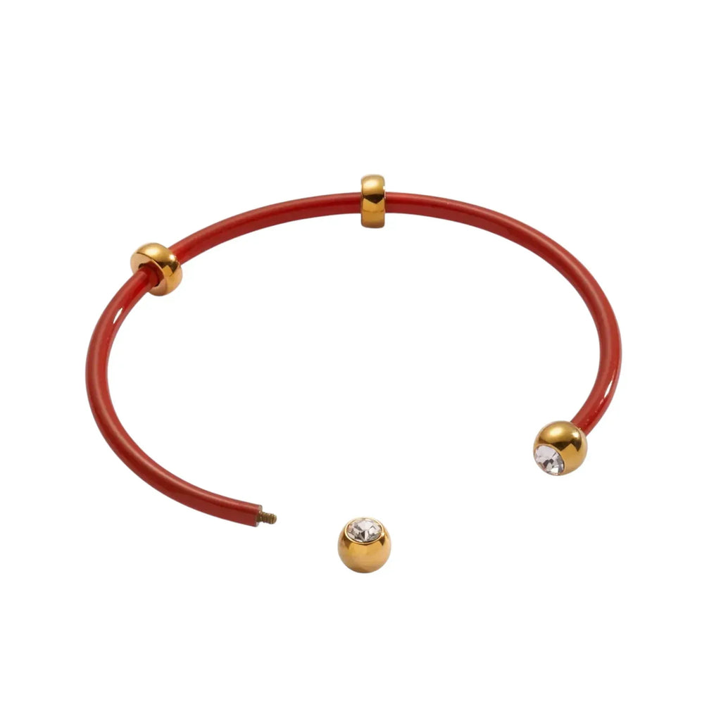 ALEX+ANI Bezel Stone Enamel Cuff in Coral Red - flyKAMP