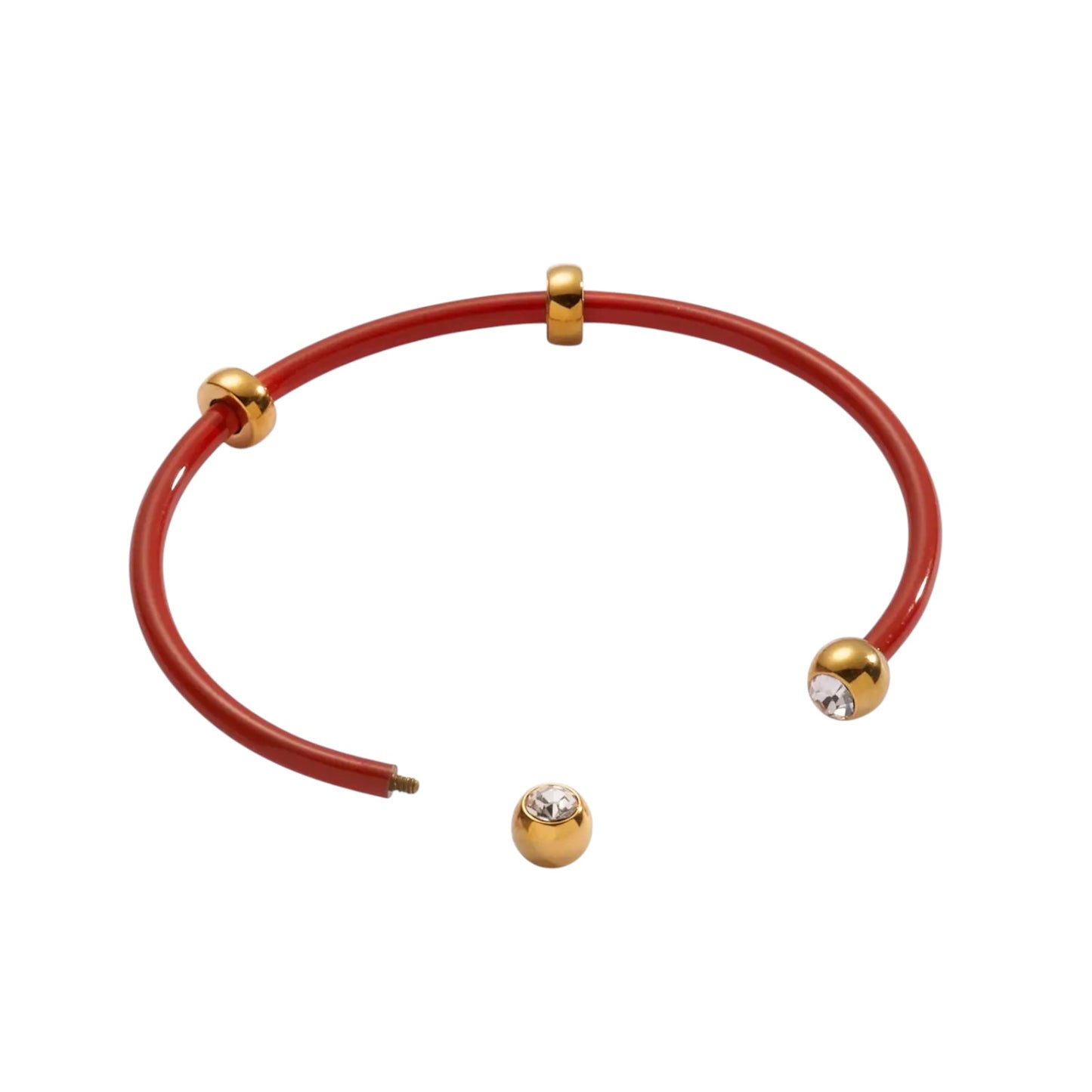 ALEX+ANI Bezel Stone Enamel Cuff in Coral Red