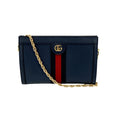 GUCCI Ophidia Chain Shoulder Bag Textured Calfskin Web in Blue Agata - flyKAMP