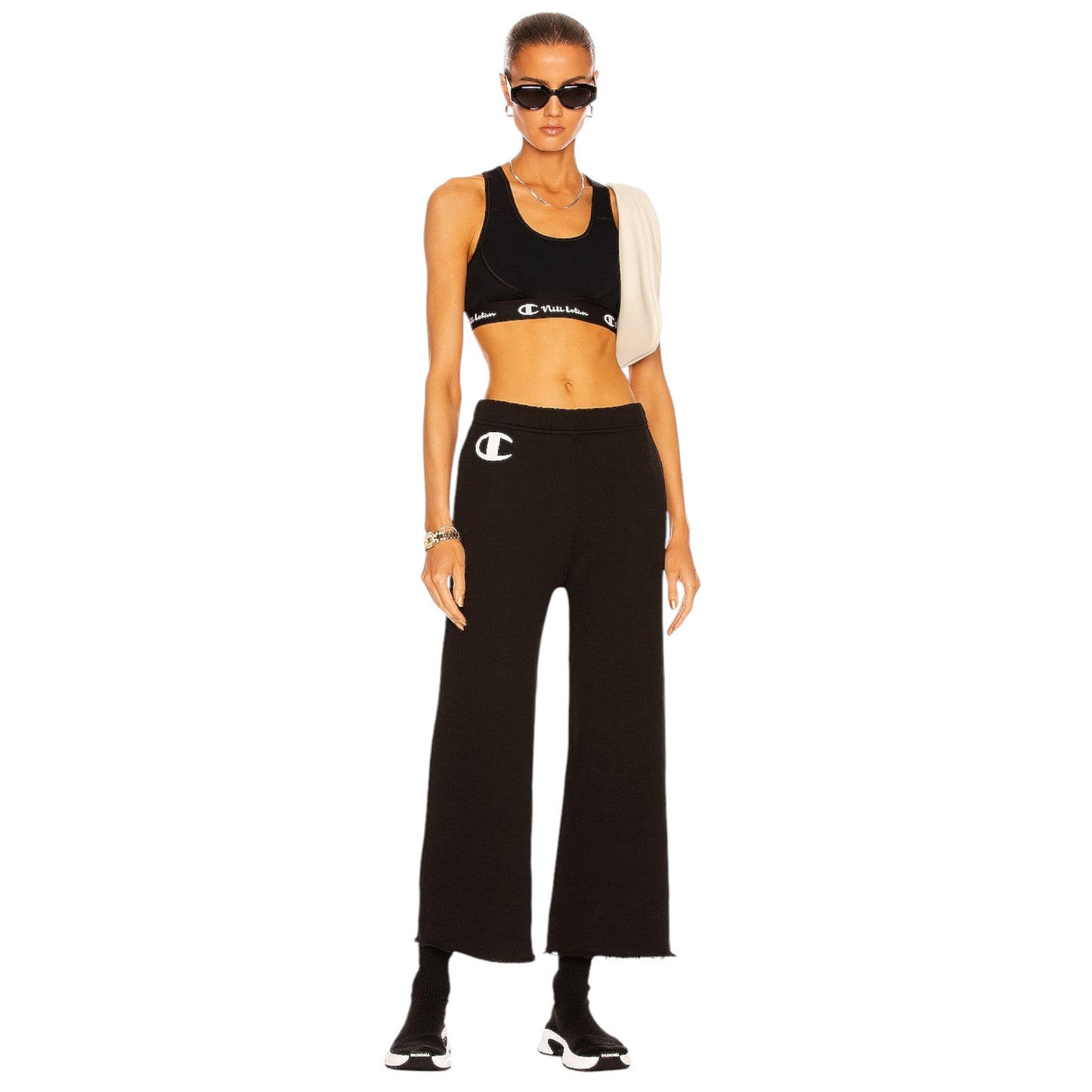 NILI LOTAN x Champion Wide Leg Sweatpant in Jet Black S
