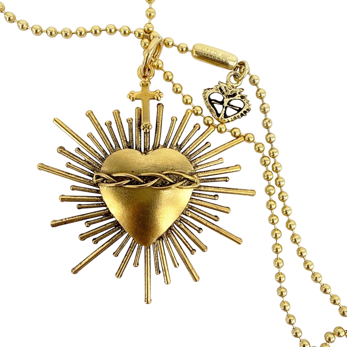 VIRGINS SAINTS & ANGELS VSA Sacred Flame Charm Necklace 34" Gold Plated SS Chain