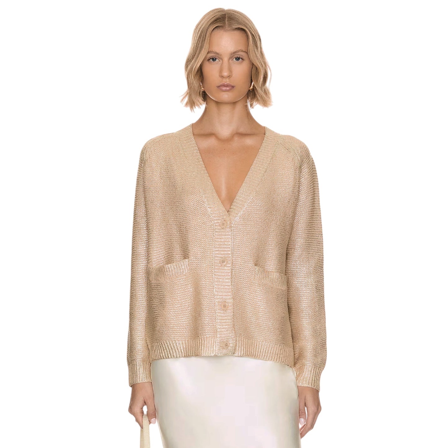 THE GREAT. The Varsity Cardigan Gold Shimmer 0|XS