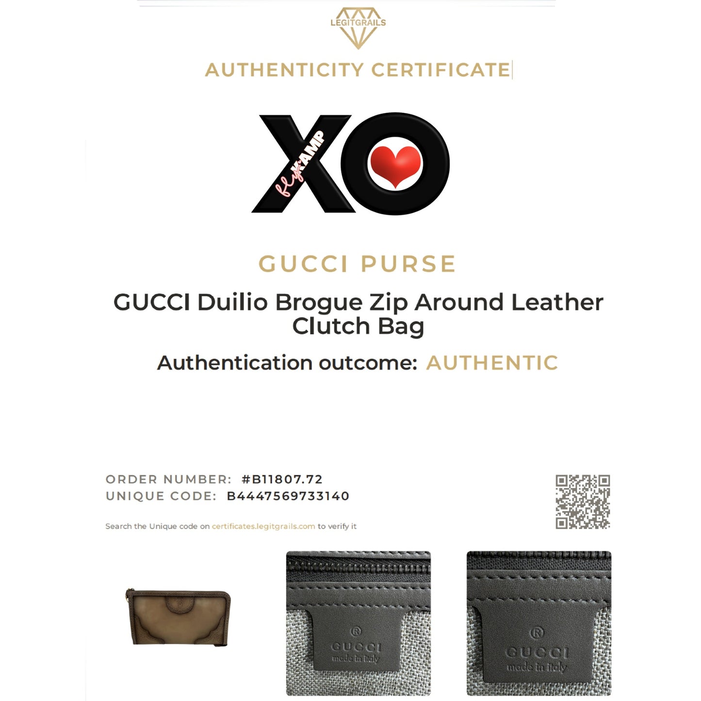 GUCCI Duilio Brogue Zip Around Leather Clutch Bag