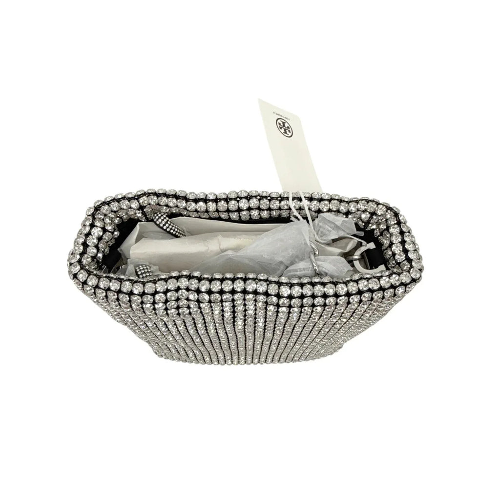 TORY BURCH Night Owl Crystal Embellished Mini Tote in Silver - flyKAMP