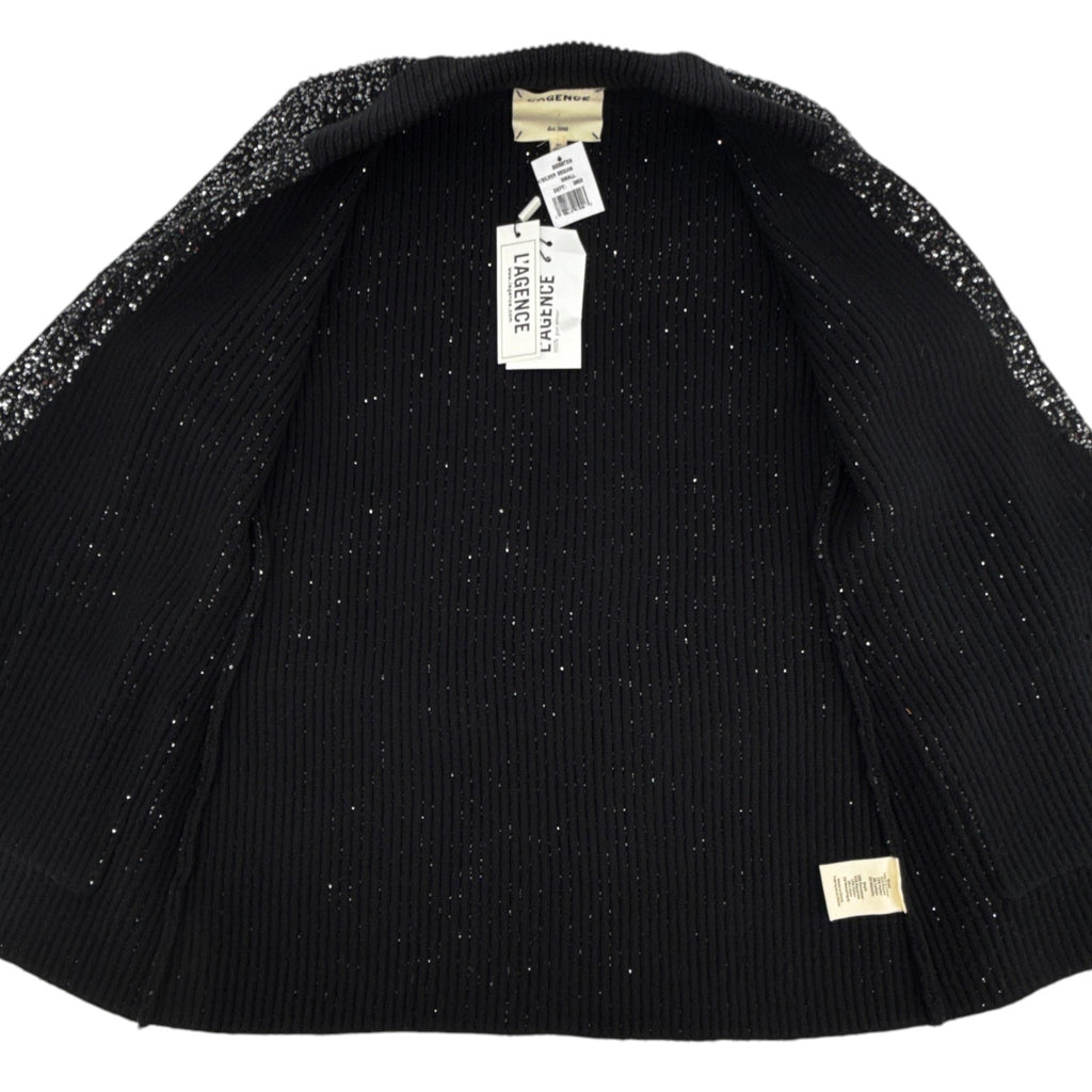 L'AGENCE Leonora Sequin Knit Blazer in Black Silver Sequin S L'Agence