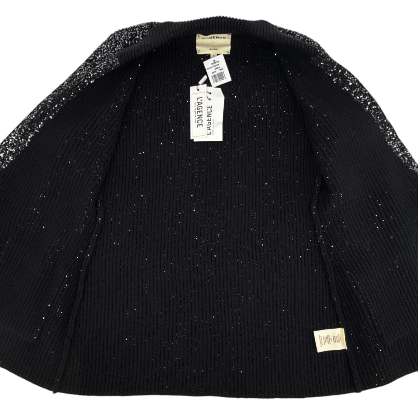 L'AGENCE Leonora Sequin Knit Blazer in Black Silver Sequin S L'Agence