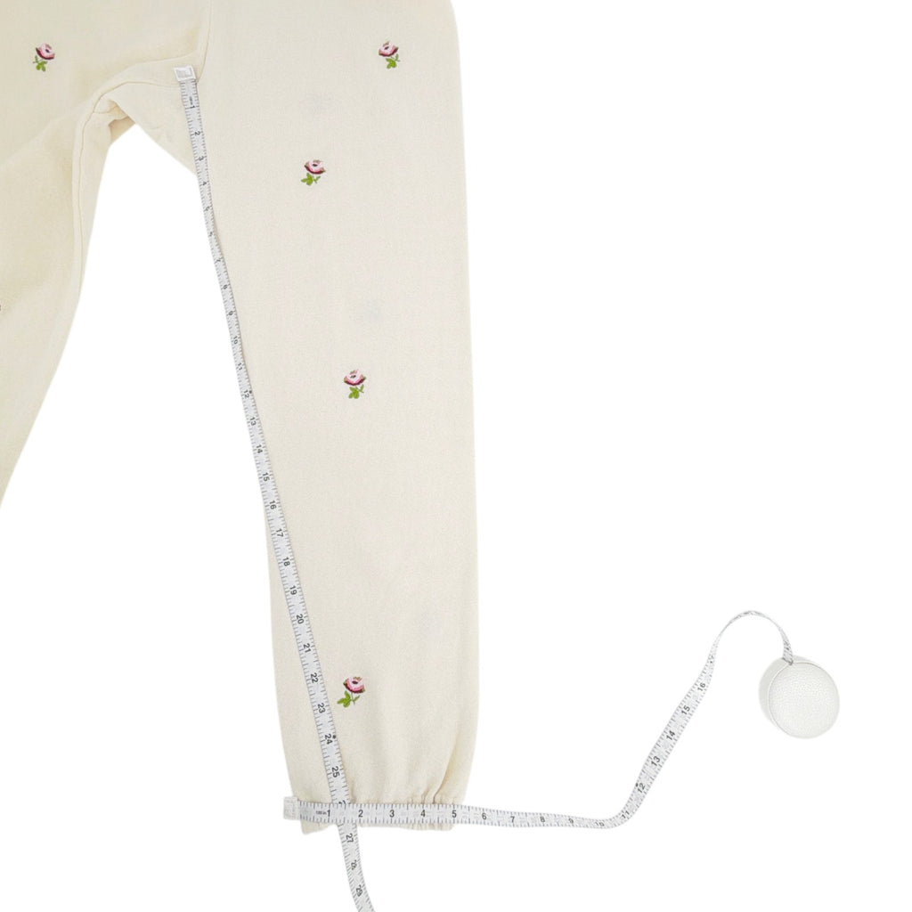 THE GREAT. The Stadium Sweatpant. Washed White with Embroidered Roses 1|S The Great.
