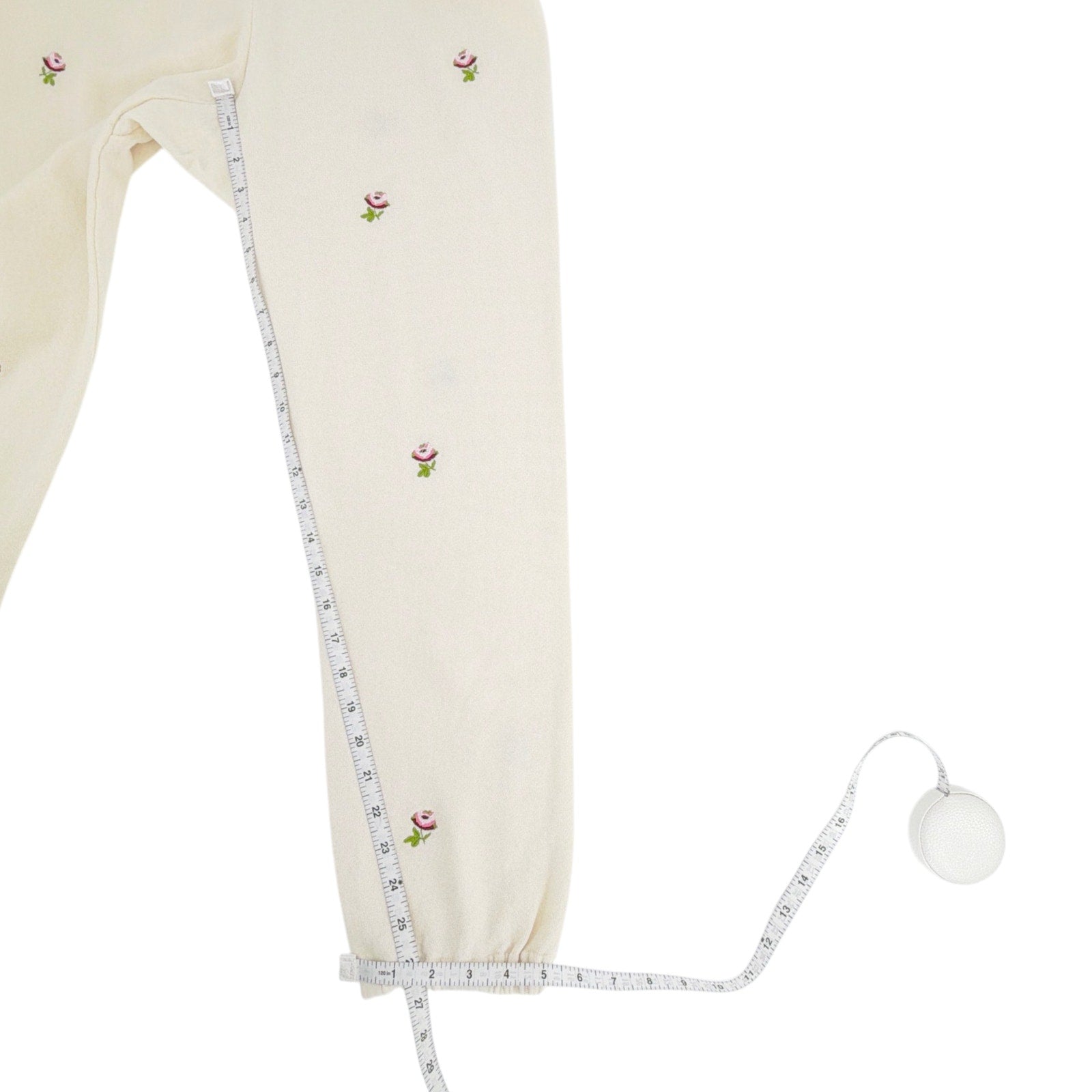 THE GREAT. The Stadium Sweatpant. Washed White with Embroidered Roses 1|S The Great.