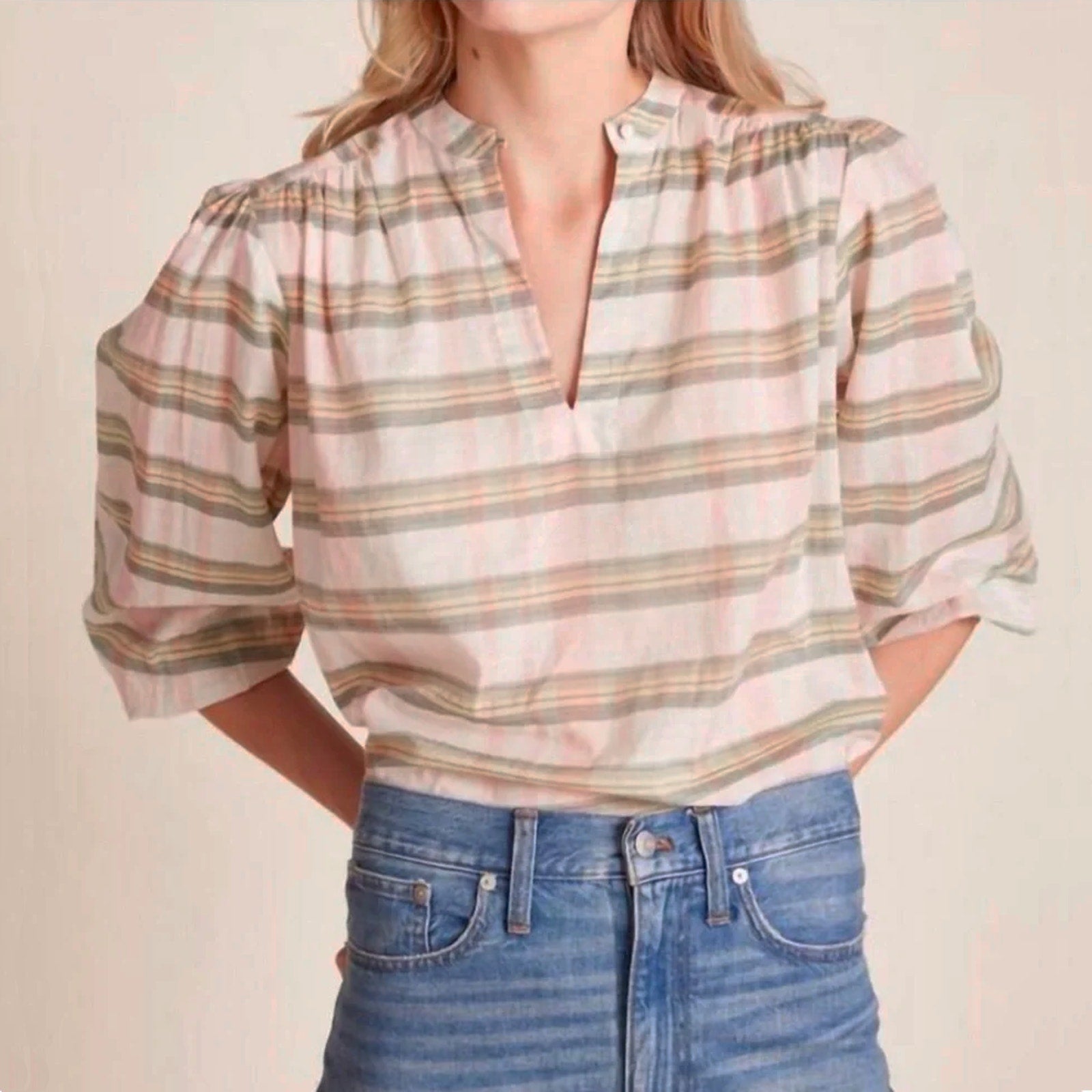 BIRDS of PARADIS by TROVATA Bailey Blouse in Pomelo Plaid M Birds of Paradis by Trovata
