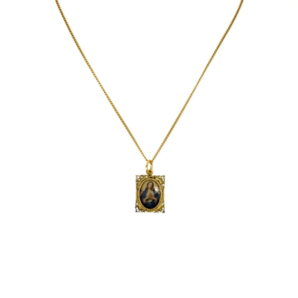 VIRGINS SAINTS & ANGELS VSA Retablo Square Frame Charm Necklace in Gold - flyKAMP