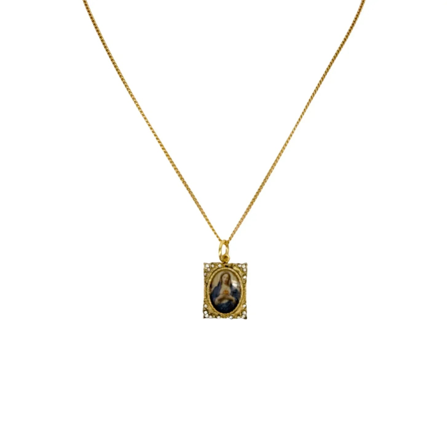 VIRGINS SAINTS & ANGELS VSA Retablo Square Frame Charm Necklace in Gold - flyKAMP