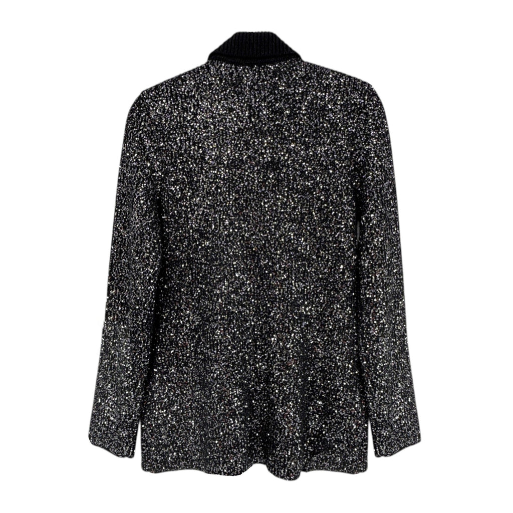 L'AGENCE Leonora Sequin Knit Blazer in Black Silver Sequin S L'Agence