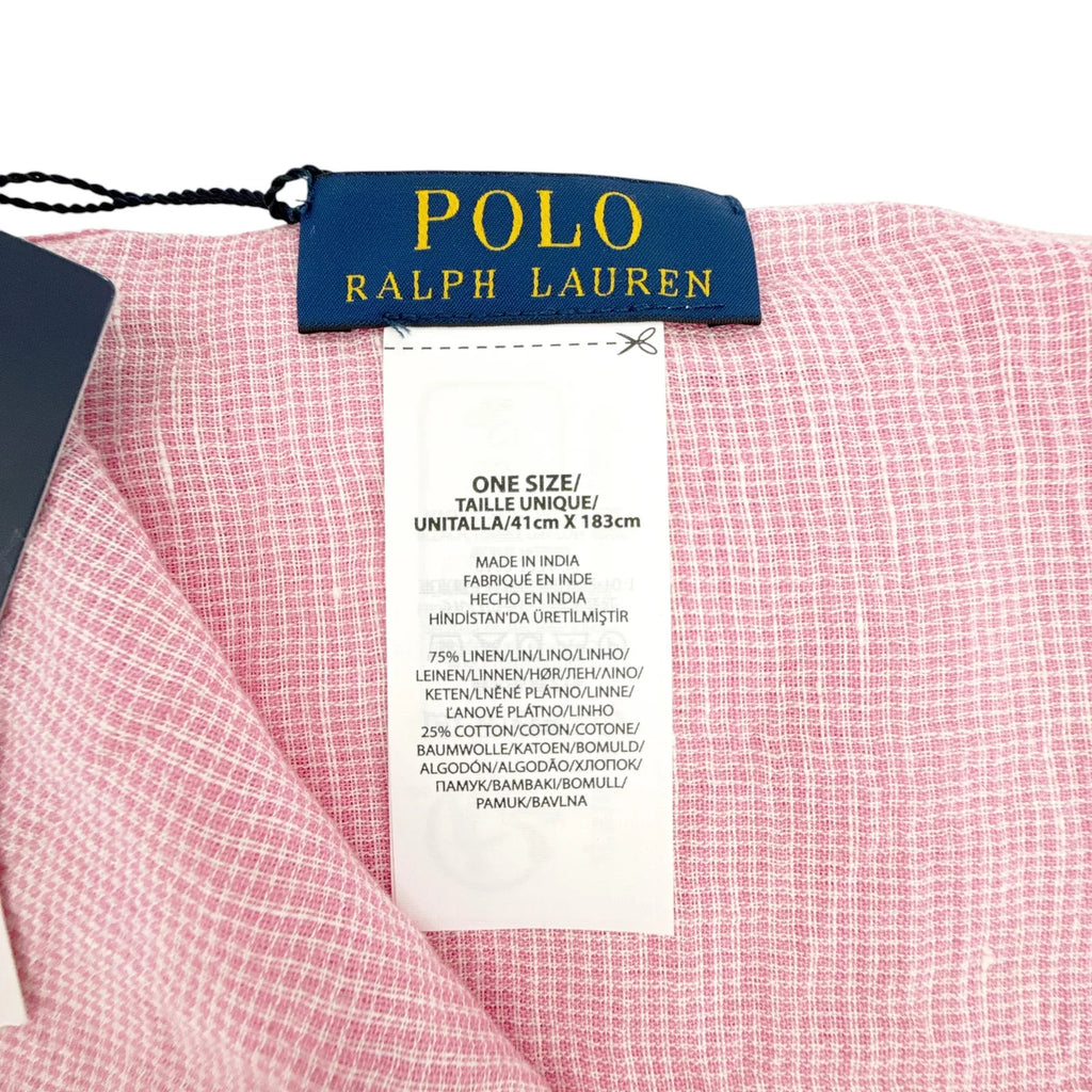 POLO RALPH LAUREN Micro-Houndstooth Linen-Cotton Scarf in Pink & White - flyKAMP