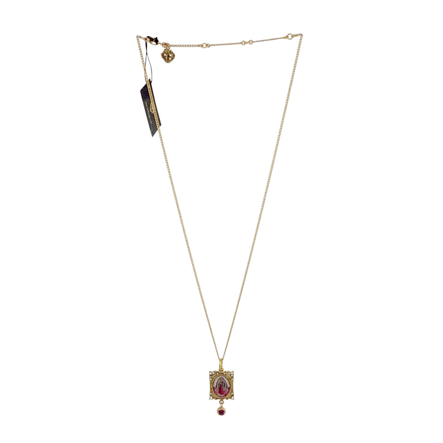 VIRGINS SAINTS & ANGELS VSA Retablo Pink Guadalupe Charm Necklace in Gold