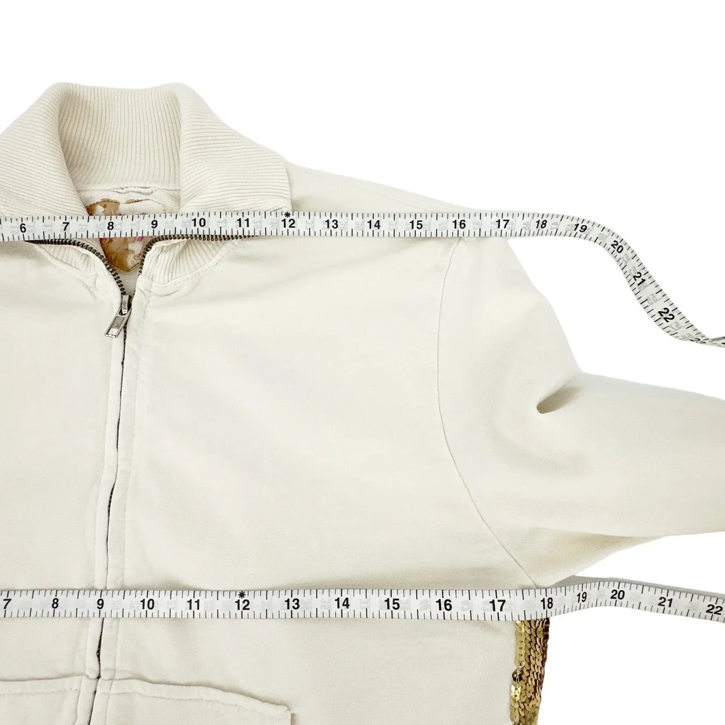 PRIMP Sequin Zip Sweatshirt in Cream & Gold S - flyKAMP