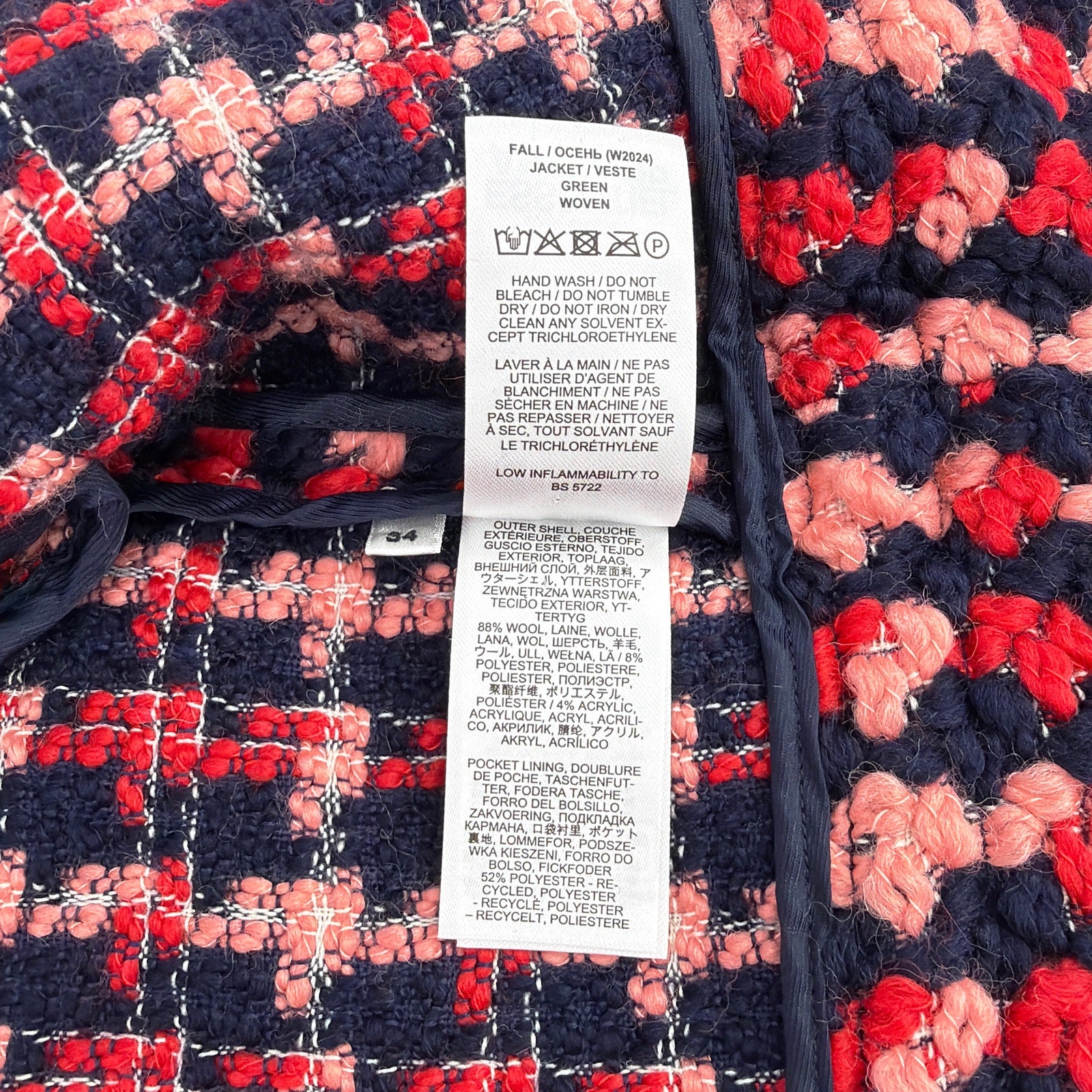 ESSENTIEL ANTWERP Wool Blend Tweed Jacket in Navy Peach & Red XS Essentiel Antwerp