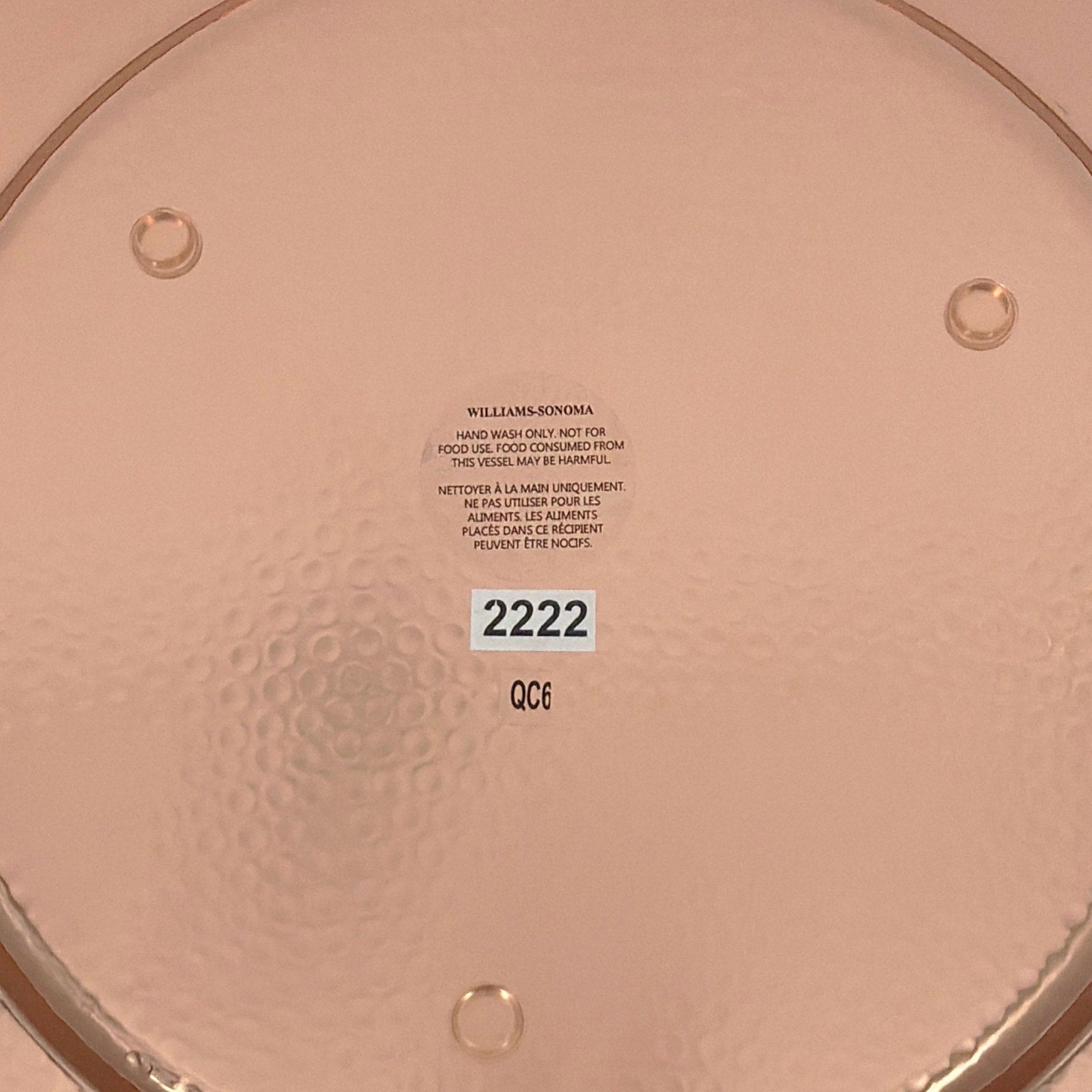WILLIAMS-SONOMA Hammered Copper Charger Plates Set 1 of 4 Williams-Sonoma