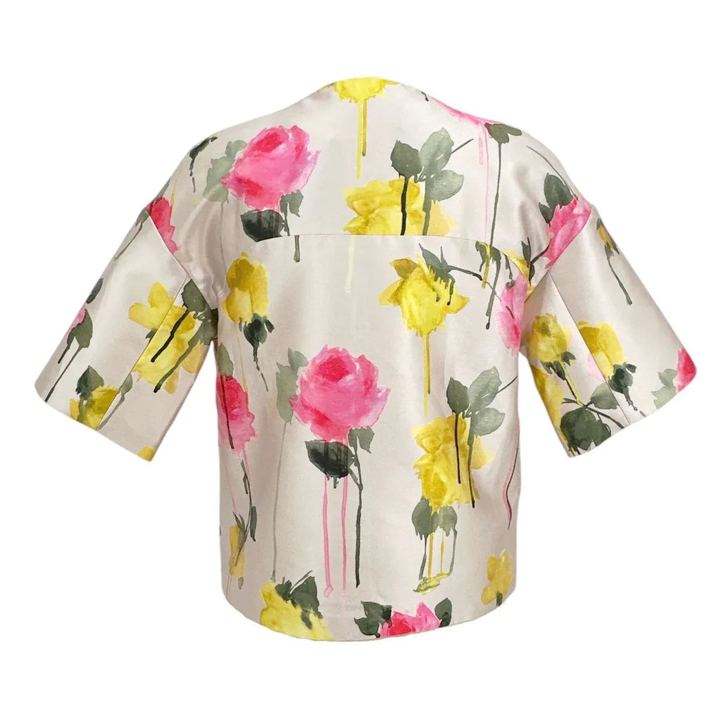 BLUMARINE Floral Silk Blend Evening Jacket IT40 | US4 XS - flyKAMP