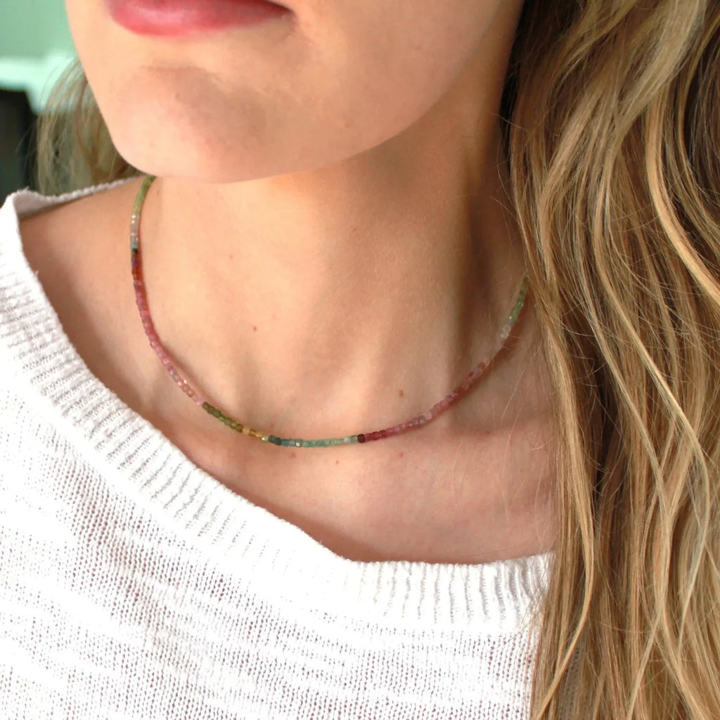 THE SILVER WREN Natural Tourmaline Beaded Necklace with Heart Charm - flyKAMP